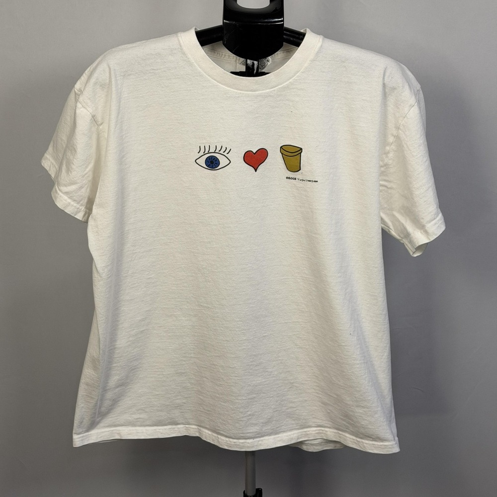Vintage Fruit Of The Loom Shirt Mens XL White Eye Heart Cup Graphic Tee 2003